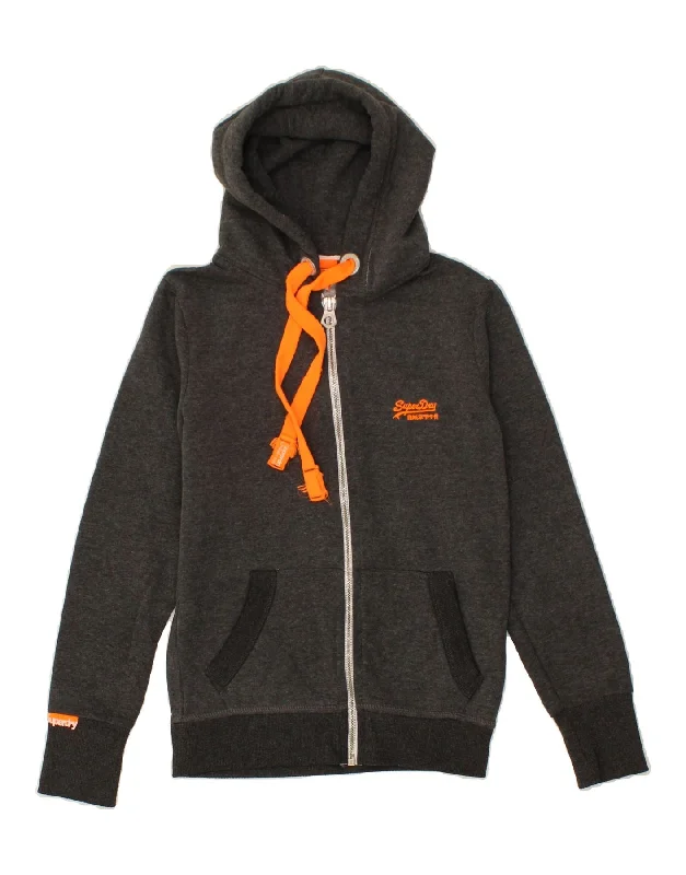 SUPERDRY Womens Zip Hoodie Sweater UK 12 Medium Grey Cotton Knitted sweaters