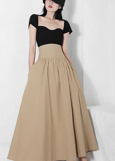 Plus Size Khaki tie waist Ruffles Summer Skirts Cotton unclassified skirts