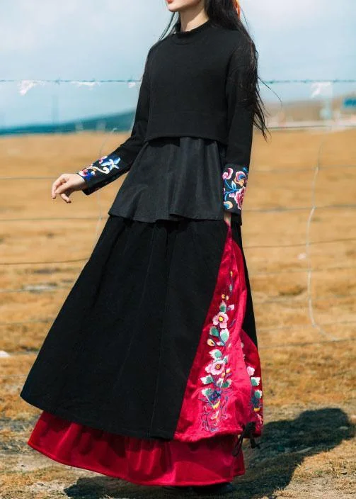 Unique black cotton quilting Skirts drawstring patchwork Skirts Beaded unclassified skirts