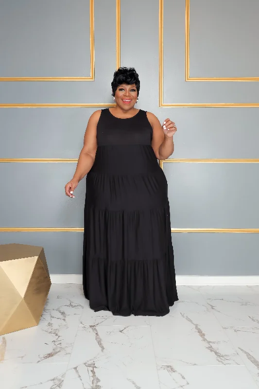 Black Sleeveless Tiered Dress Flowy unclassified dresses