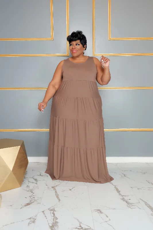 Mocha Sleeveless Tiered Dress Long sleeve unclassified dresses