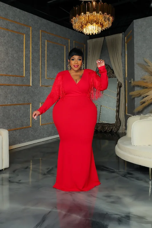 Red Glam Fringe Gown Fashionable unclassified dresses
