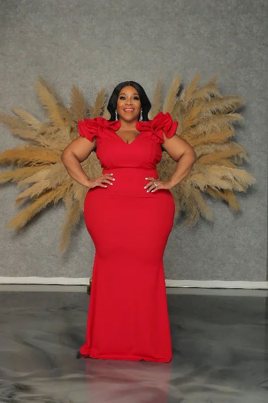 Red Polly Ruffle Gown Wrap unclassified dresses