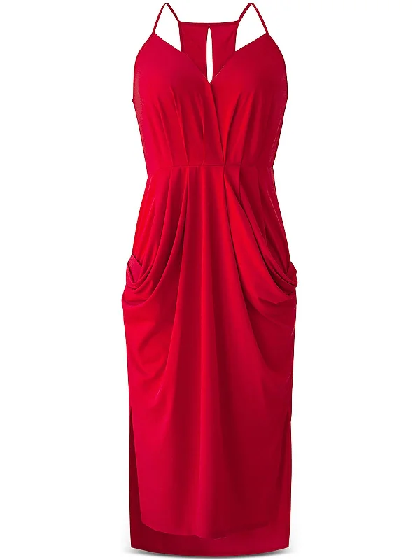 Womens Drapey Surplice Midi Dress Knit Midi Skirt